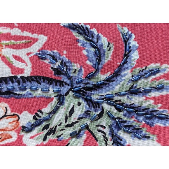 Faith Maxi Red Floral Dress, Tropical, Button Side Slit, Beaded Accents - Picture 14 of 16